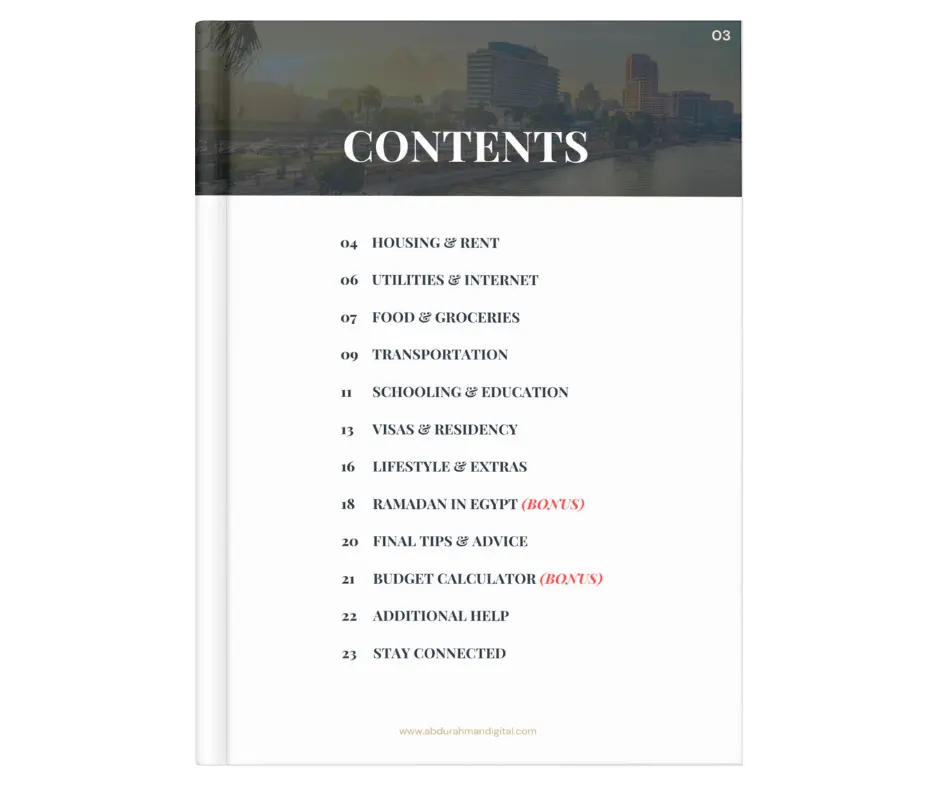 Cost of living and studying in egypt guide - abdurahman digital - contents